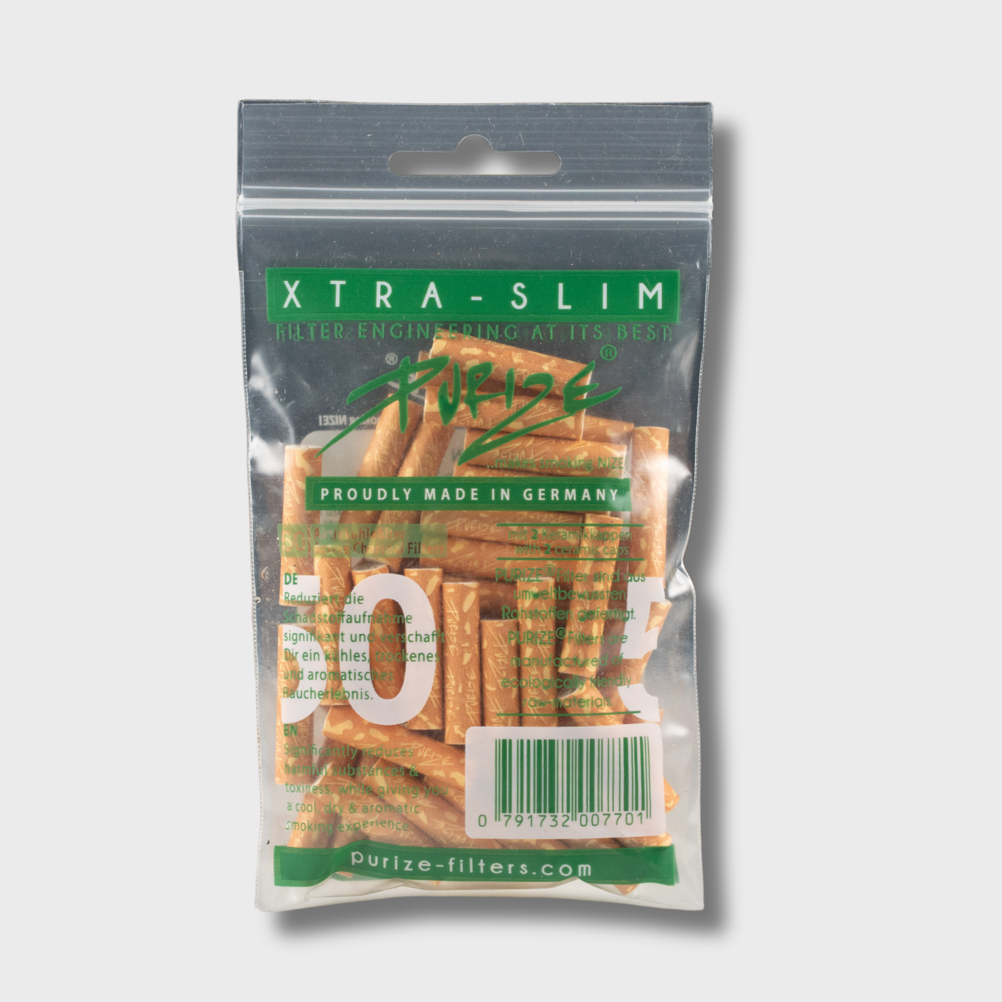 PURIZE Aktivkohlefilter Xtra Slim 50 Stück verschiedene Farben