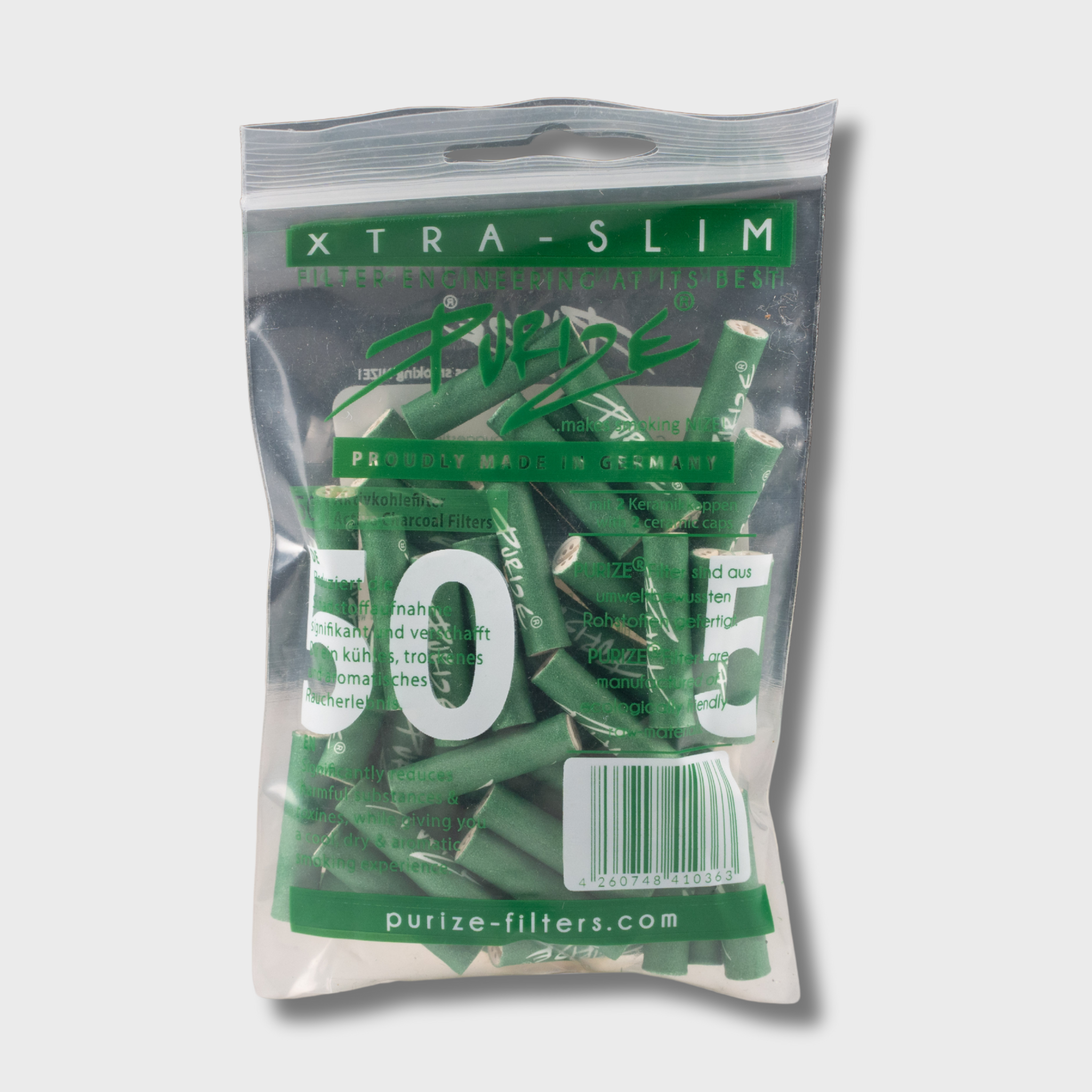 PURIZE Aktivkohlefilter Xtra Slim 50 Stück verschiedene Farben