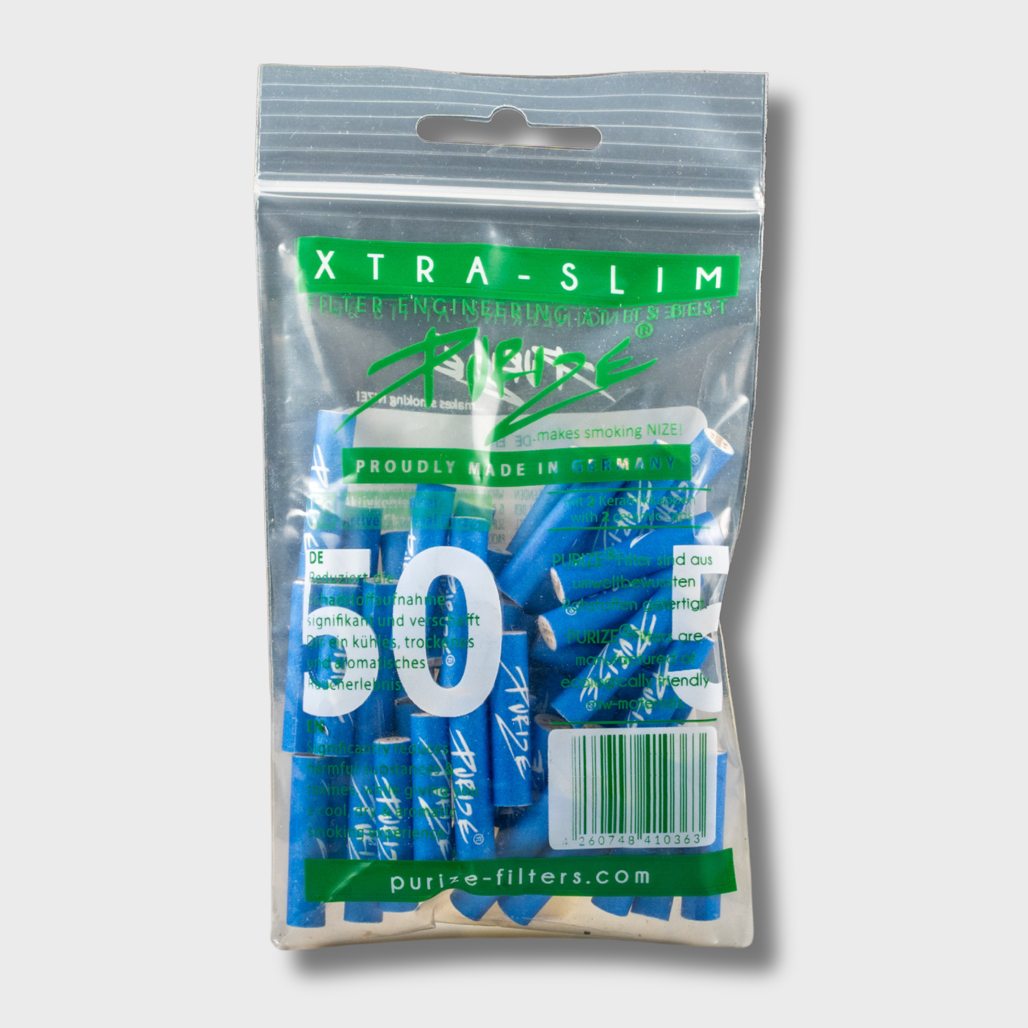 PURIZE Aktivkohlefilter Xtra Slim 50 Stück verschiedene Farben