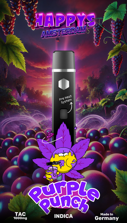 Happys Amsterdam TAC Vape Purple Punch, Illustration mit Beeren
