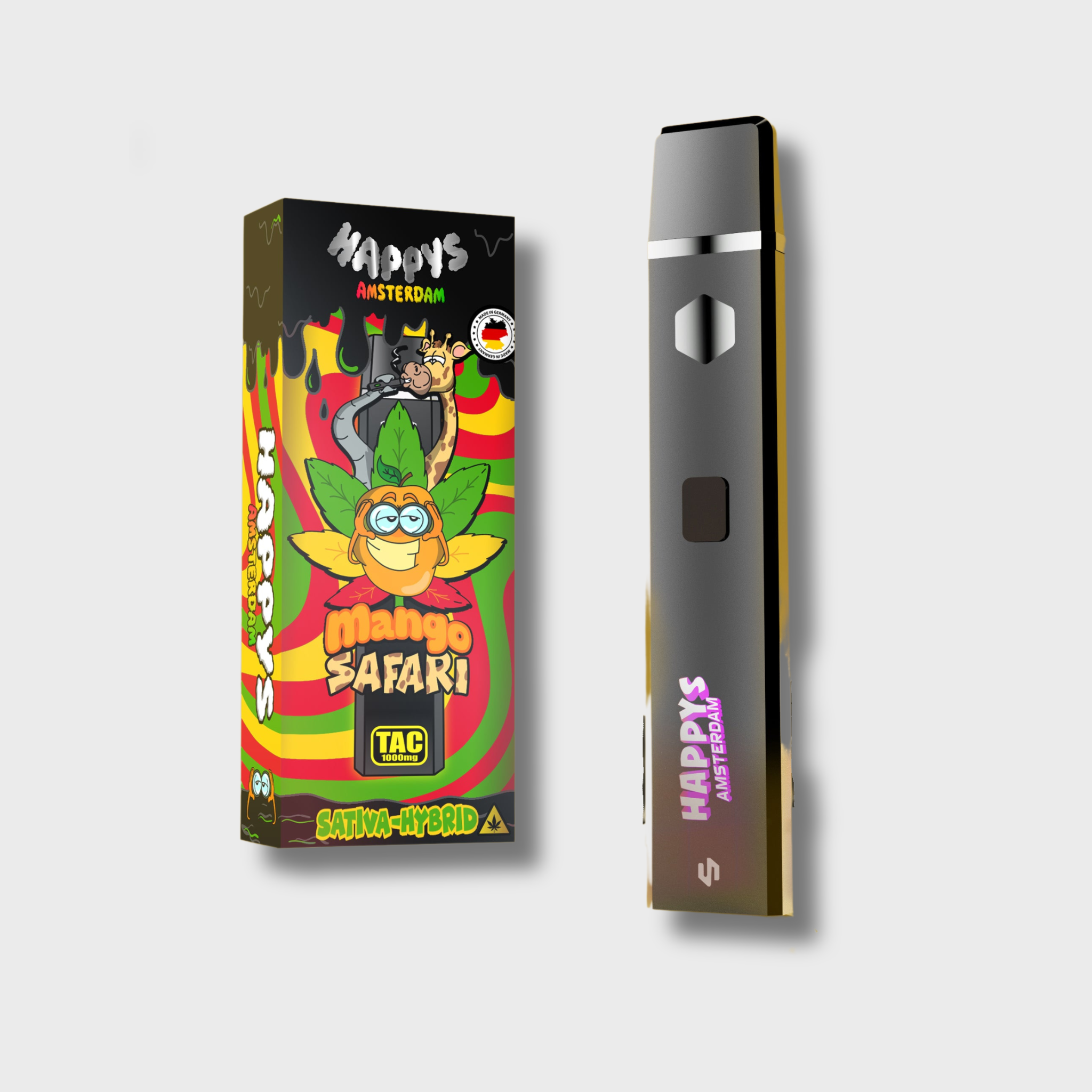 Happys Amsterdam Premium 1ml TAC Vape Mango Safari - Sativa Hybrid