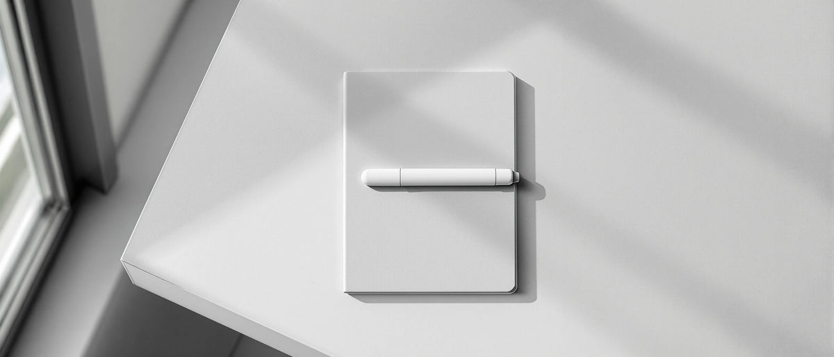 Weißer Einweg-Vape auf hellgrauer Mappe auf weißem Tisch am Fenster im Tageslicht, Symbolbild 10HC Legalität