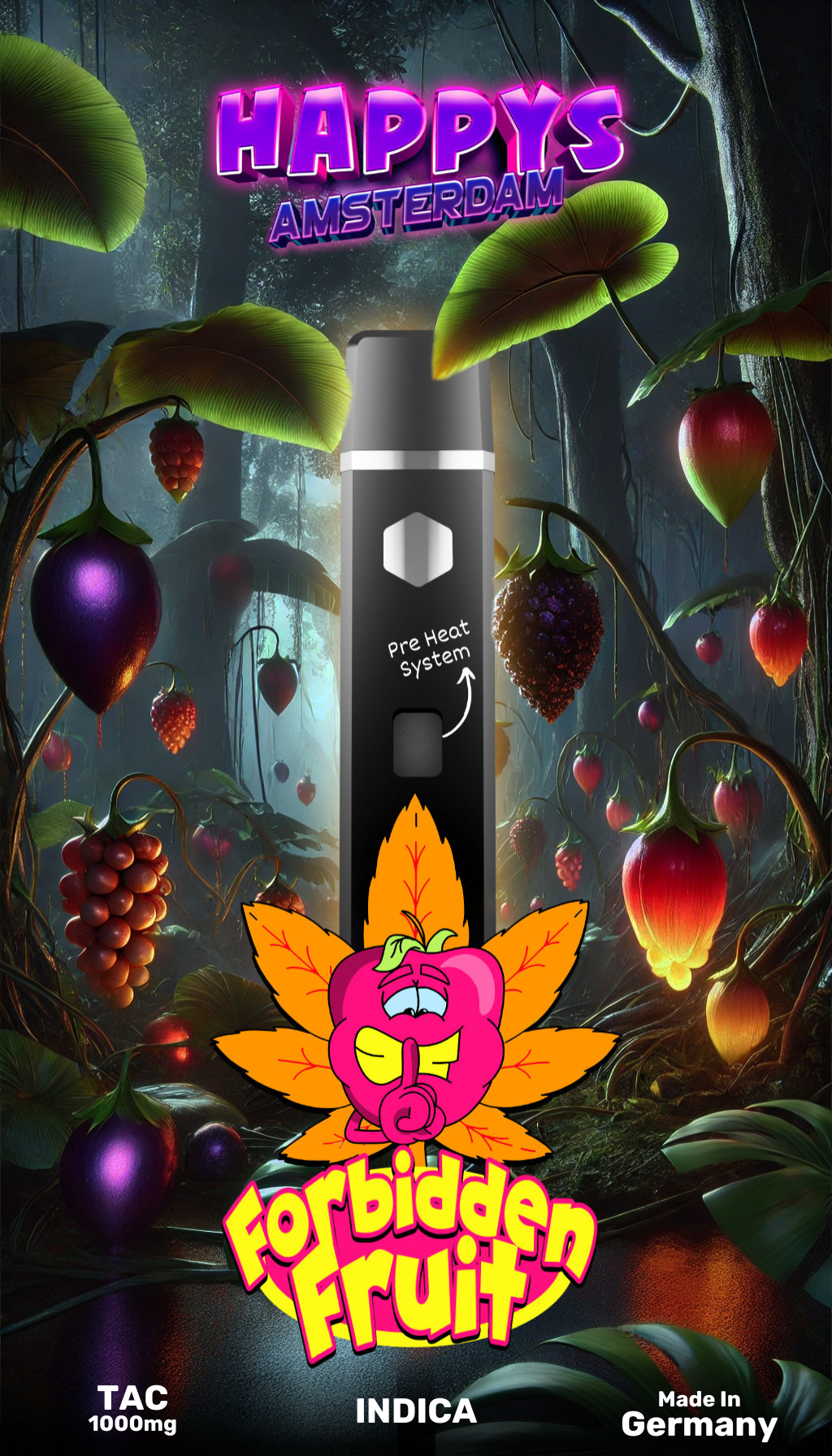 Happys Amsterdam Premium 1ml TAC Vape Forbidden Fruit - Indica