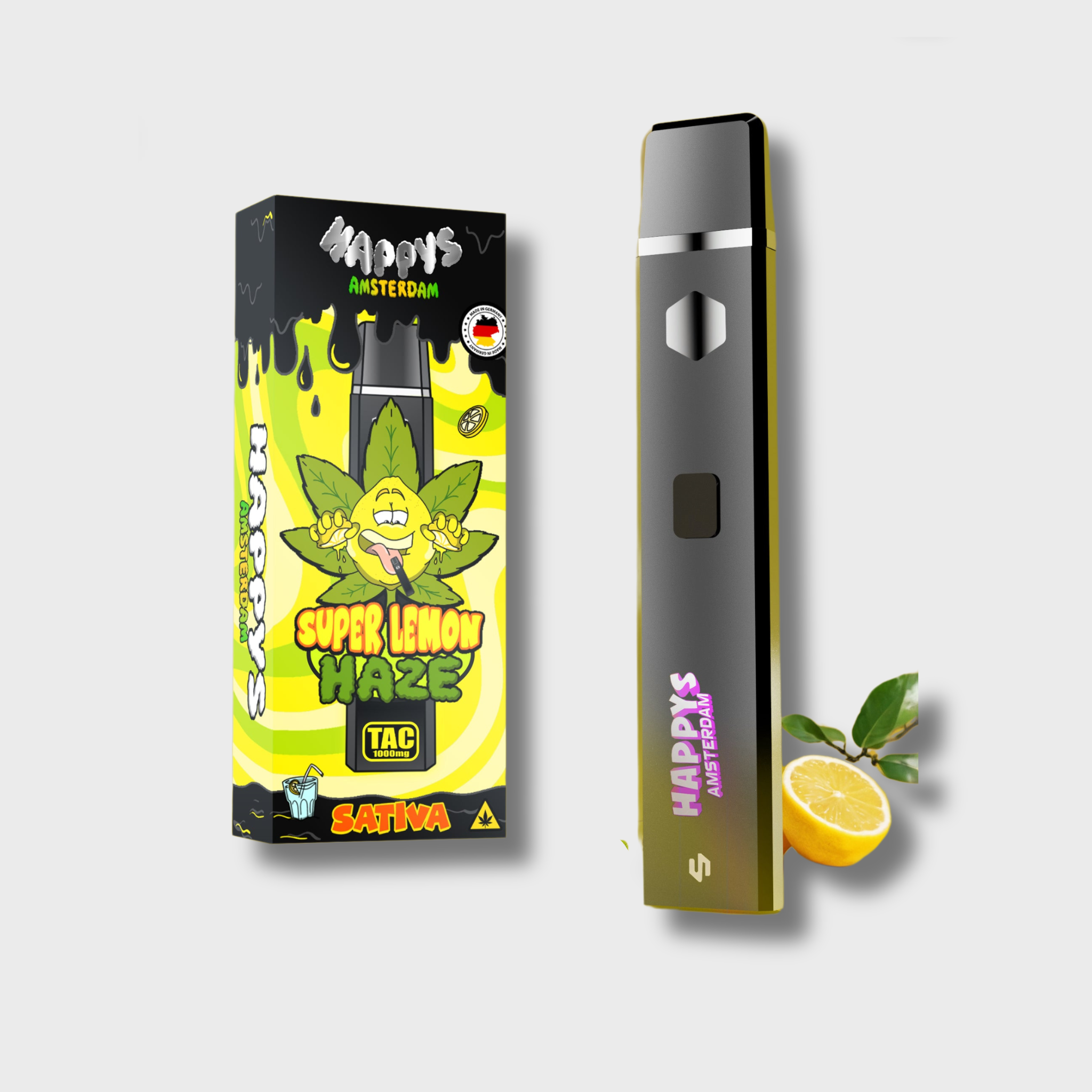 Happys Amsterdam Premium 1ml TAC Vape Super Lemon Haze - Sativa